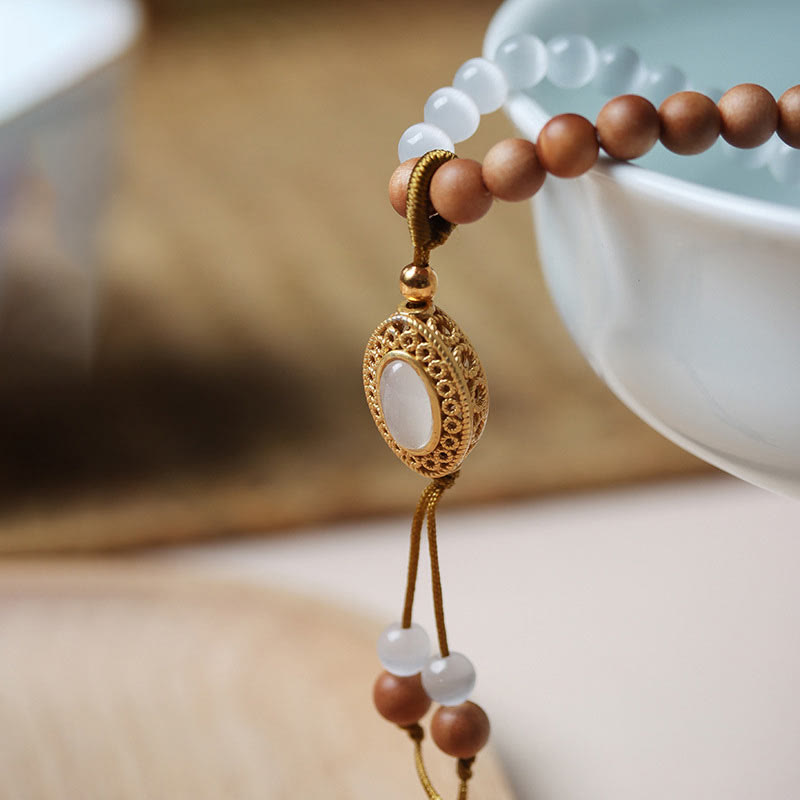 8mm Sandalwood Cat's Eye Three-Eyed Dzi Protection Bracelet