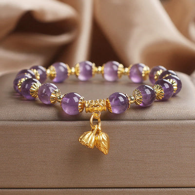 Amethyst Bracelet With Lotus Charm | Increases Nobility & Peace