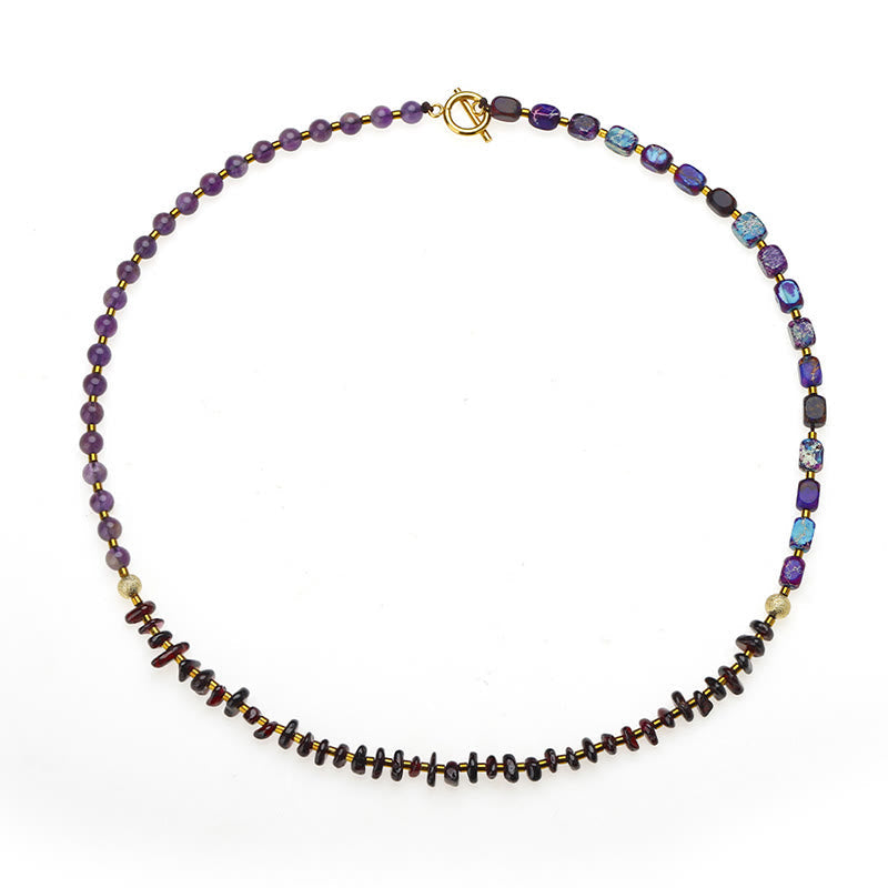Triple Wrap Amethyst Garnet Emperor Stone Bracelet