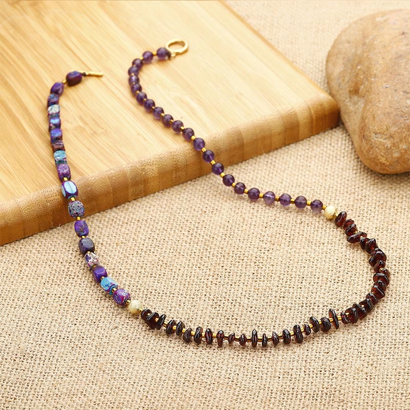 Triple Wrap Amethyst Garnet Emperor Stone Bracelet