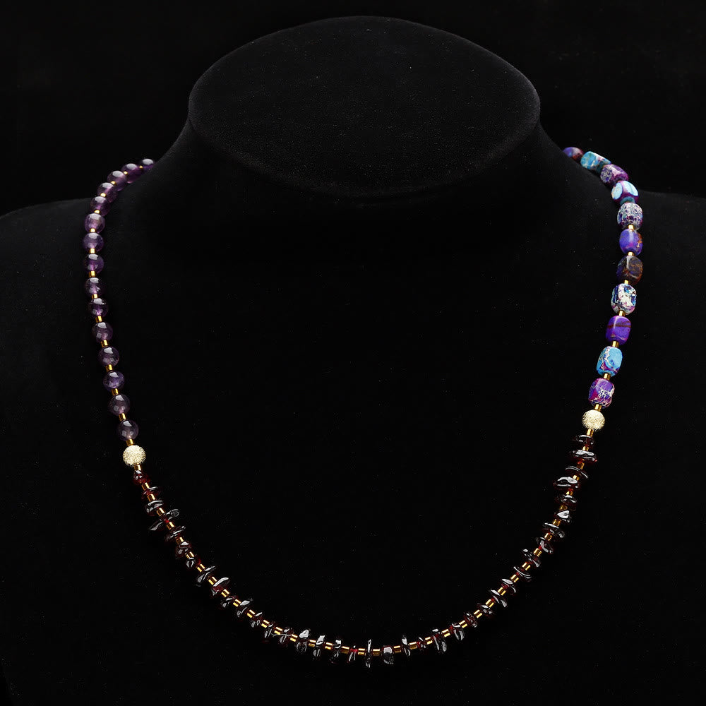Triple Wrap Amethyst Garnet Emperor Stone Bracelet