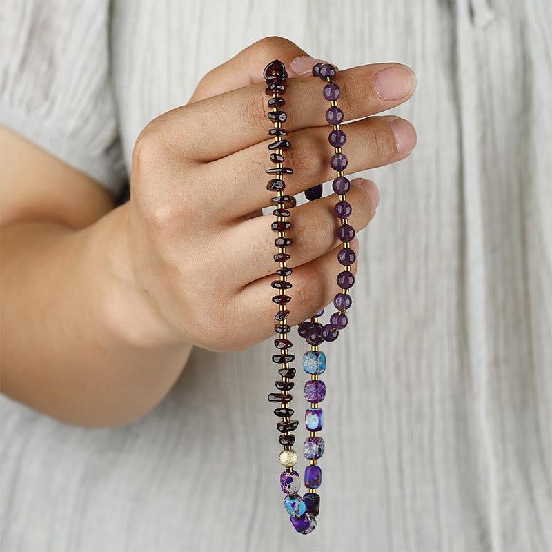 Triple Wrap Amethyst Garnet Emperor Stone Bracelet