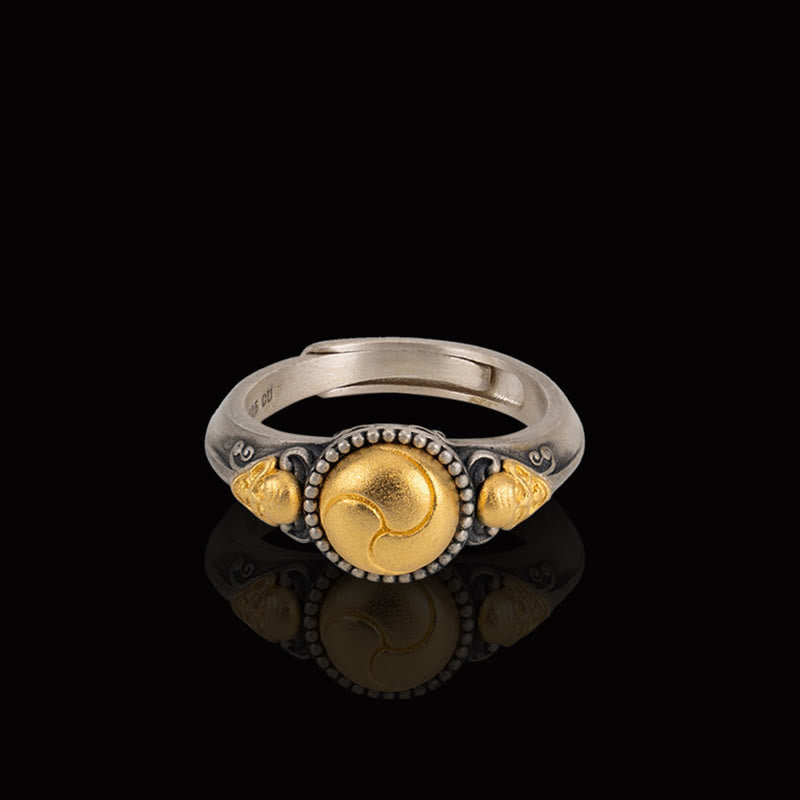 925 Sterling Silver Gold Plated Skeleton Balance Spiritual Ring