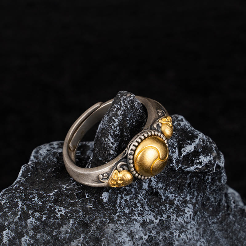 925 Sterling Silver Gold Plated Skeleton Balance Spiritual Ring