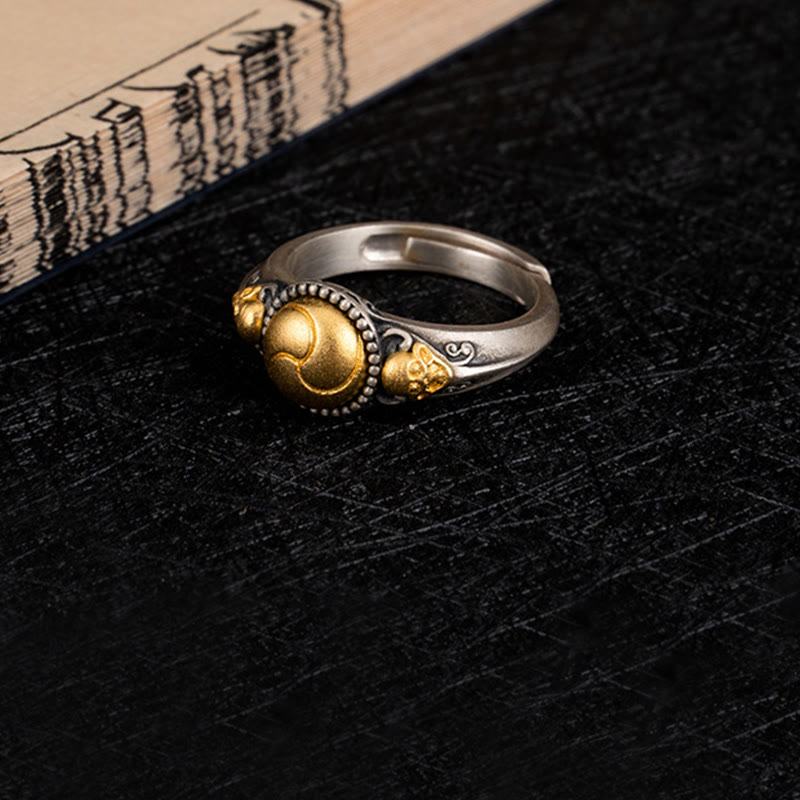 925 Sterling Silver Gold Plated Skeleton Balance Spiritual Ring
