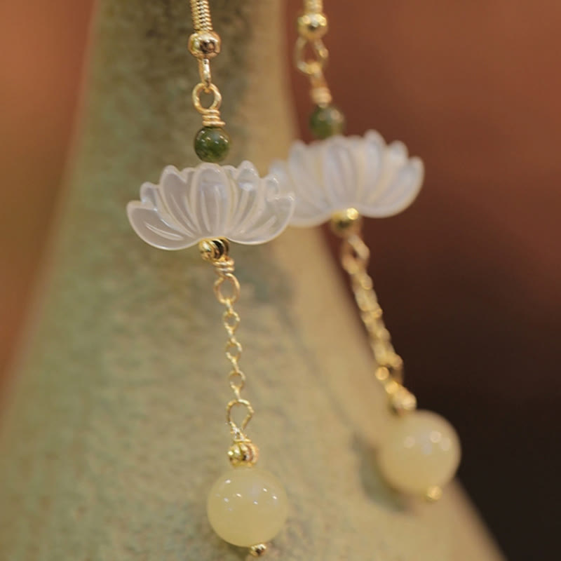 8mm Hetian Jade Lotus Prosperity Earrings