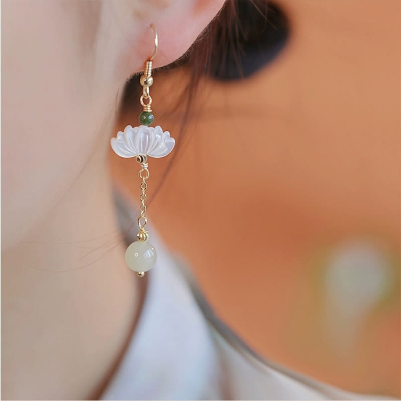 8mm Hetian Jade Lotus Prosperity Earrings