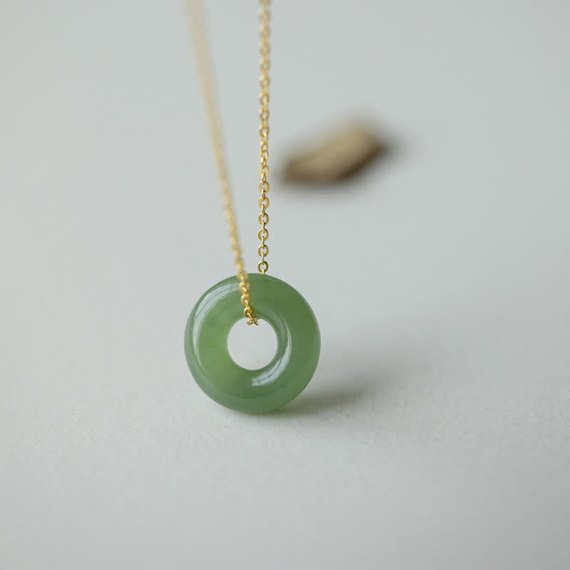 Hetian Jade Peace Buckle Necklace in Sterling Silver & Gold