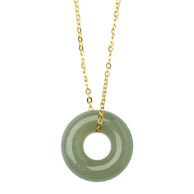 Hetian Jade Peace Buckle Necklace in Sterling Silver & Gold