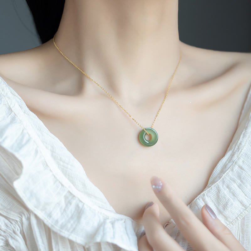 Hetian Jade Peace Buckle Necklace in Sterling Silver & Gold