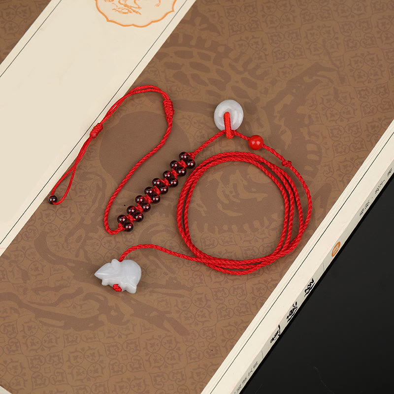 Chinese Zodiac Garnet Peace Buckle Red String Belly Chain