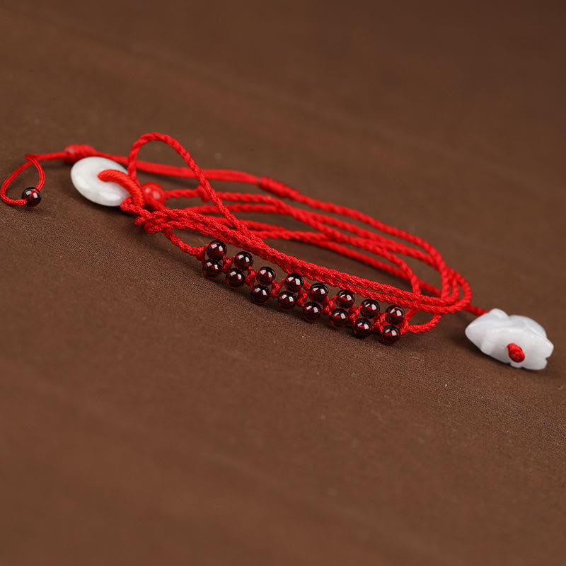 Chinese Zodiac Garnet Peace Buckle Red String Belly Chain