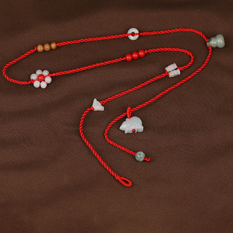 Chinese Zodiac Peach Wood Red String Belly Chain Blessing