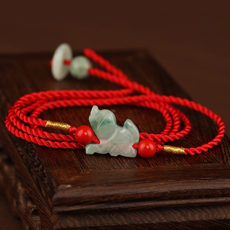 Jade Peace Buckle Red String Belly Chain for Spiritual Protection