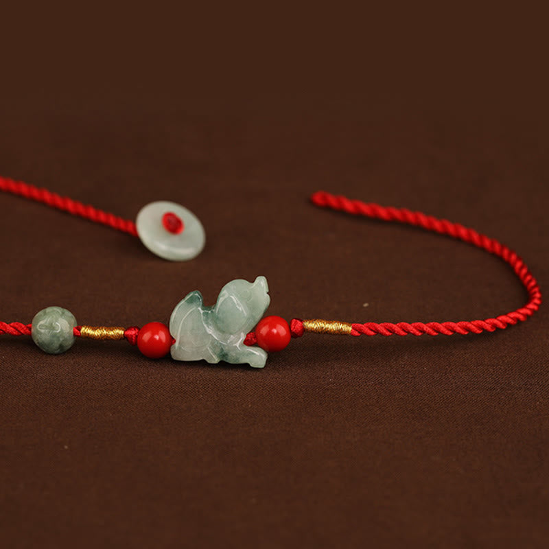 Jade Peace Buckle Red String Belly Chain for Spiritual Protection