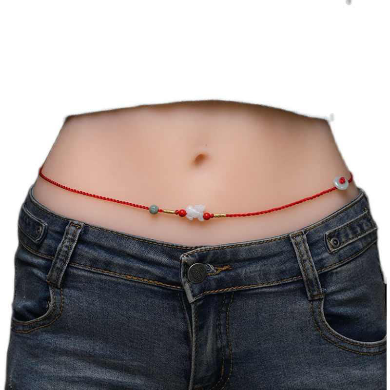 Jade Peace Buckle Red String Belly Chain for Spiritual Protection