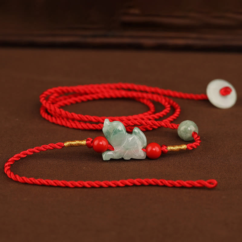 Jade Peace Buckle Red String Belly Chain for Spiritual Protection