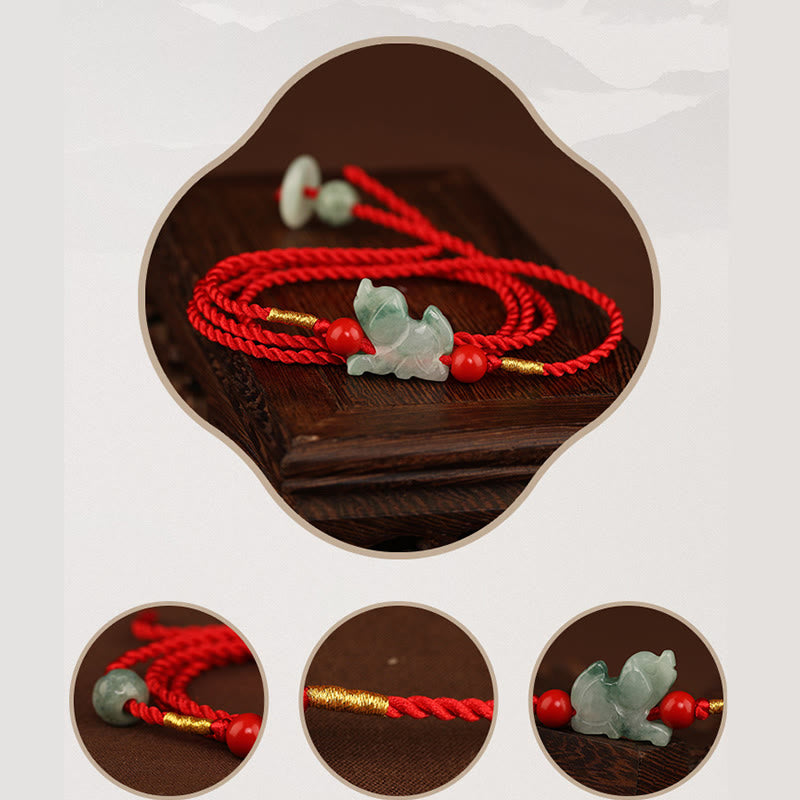Jade Peace Buckle Red String Belly Chain for Spiritual Protection