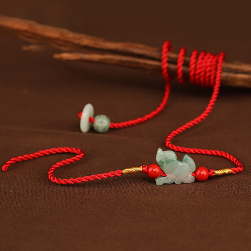 Jade Peace Buckle Red String Belly Chain for Spiritual Protection