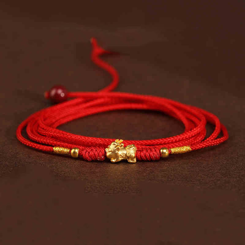 999 Solid Gold Red String Belly Chain | Spiritual Jewelry for Protection
