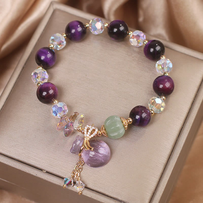 Purple Tiger Eye Bravery Bracelet 14-16cm Unisex Healing Jewelry