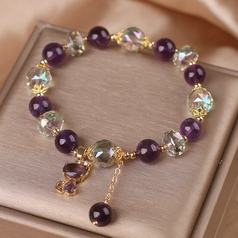 Amethyst White Crystal Meditation Bracelet with Fox Charm