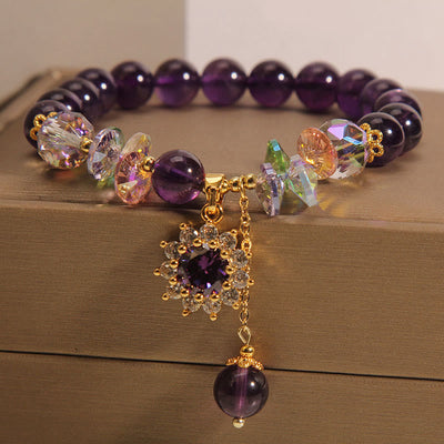 Amethyst Sunflower Awareness Bracelet Wrist 14-16cm