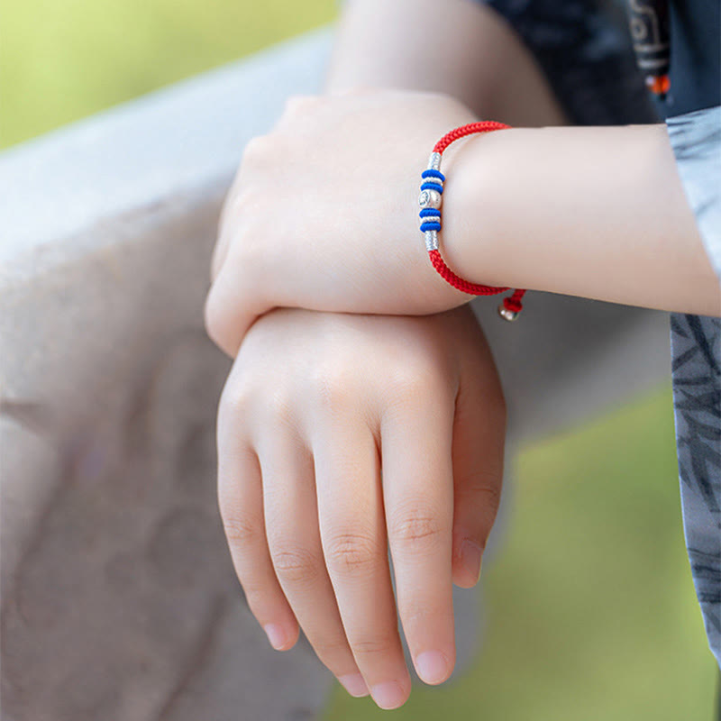 Sterling Silver Red String Protection Bracelet with Chinese Characters