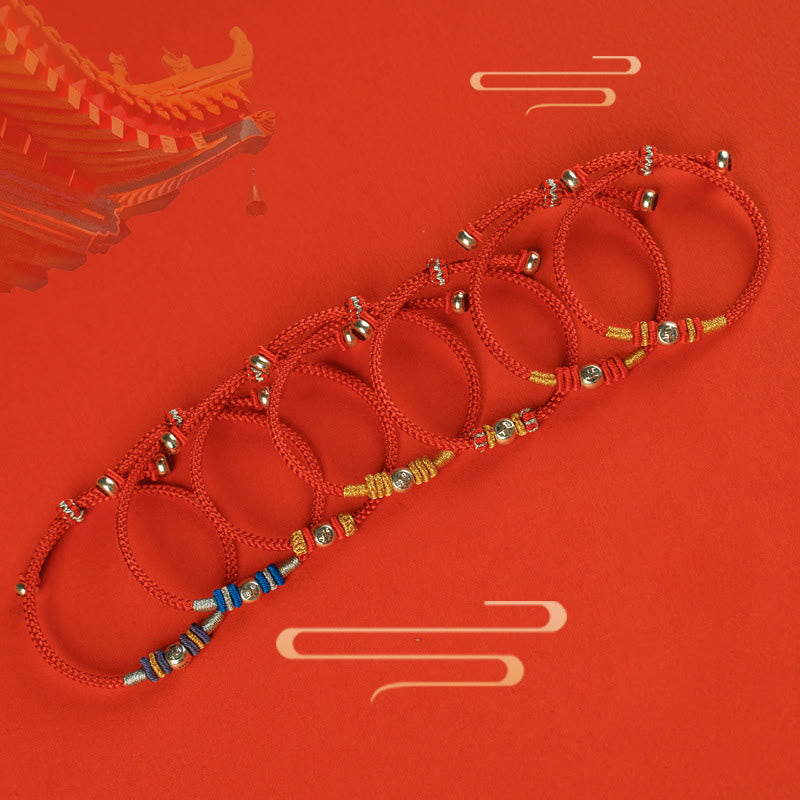 Sterling Silver Red String Protection Bracelet with Chinese Characters