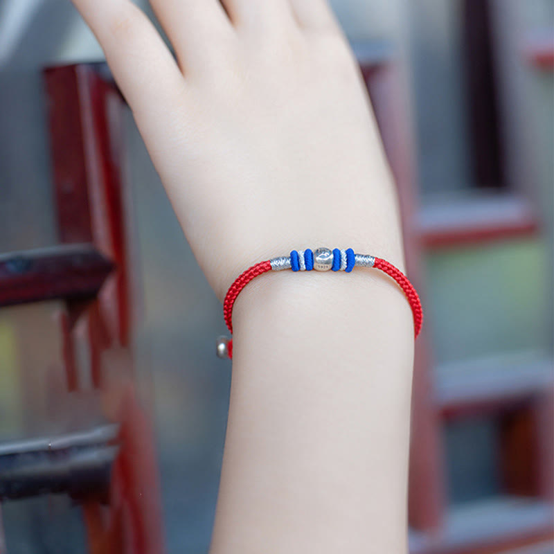 Sterling Silver Red String Protection Bracelet with Chinese Characters