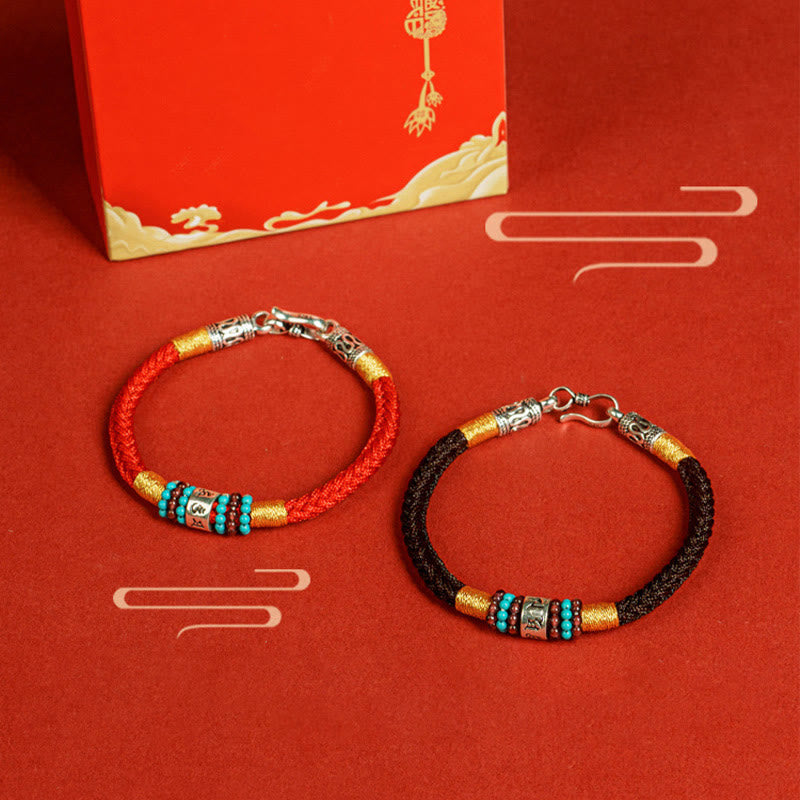 Om Mani Padme Hum Bracelet | Red Black String Silver | Unisex