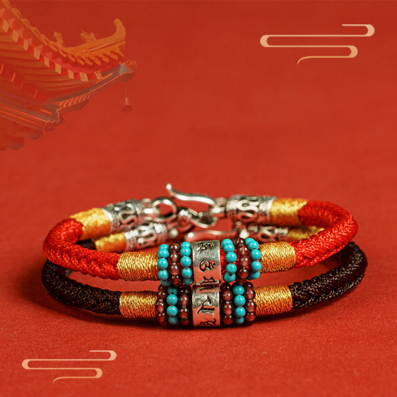 Om Mani Padme Hum Bracelet | Red Black String Silver | Unisex