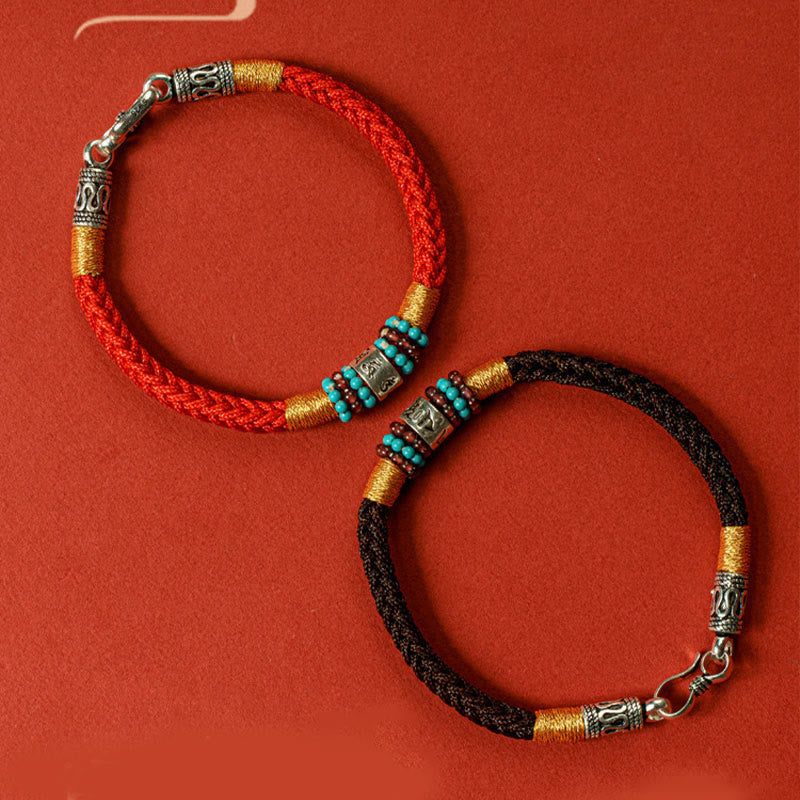 Om Mani Padme Hum Bracelet | Red Black String Silver | Unisex