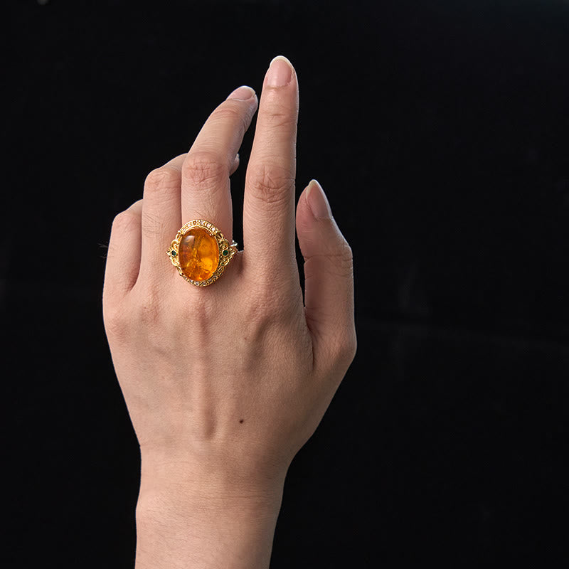 Amber Flower Pigeon Egg Pattern Focus Spiritual Ring