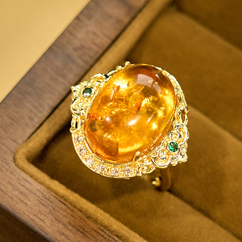 Amber Flower Pigeon Egg Pattern Focus Spiritual Ring