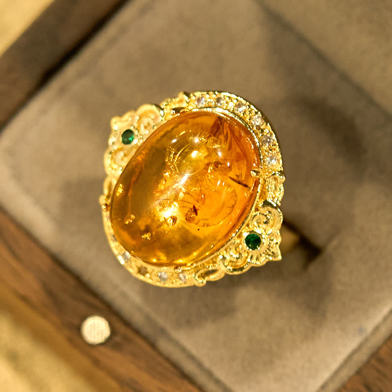 Amber Flower Pigeon Egg Pattern Focus Spiritual Ring