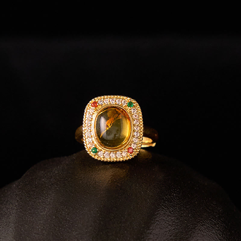 Amber Flower Square Spiritual Ring | Confidence Balance