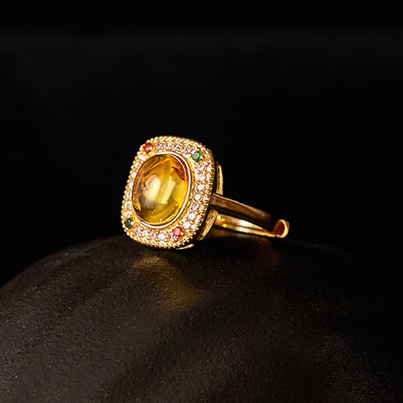 Amber Flower Square Spiritual Ring | Confidence Balance