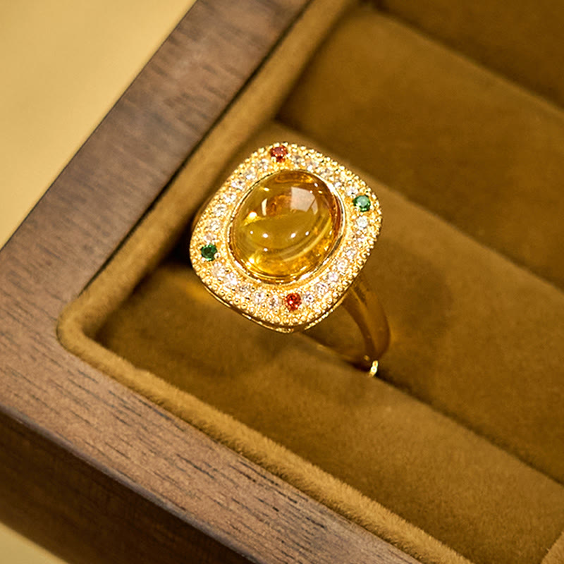 Amber Flower Square Spiritual Ring | Confidence Balance
