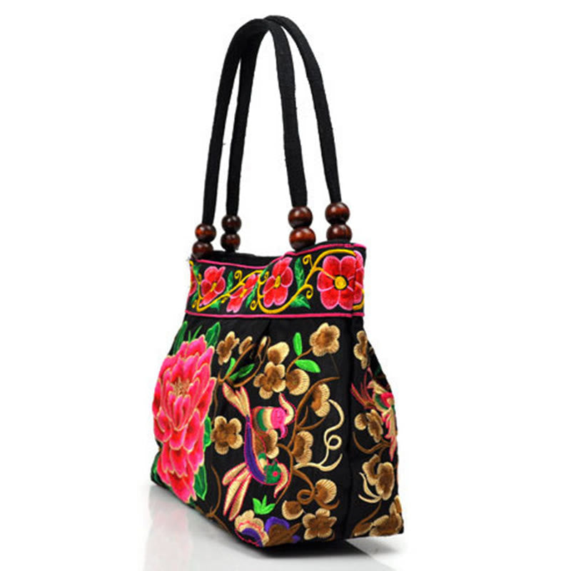 Double-Sided Embroidered Cotton Canvas Handbag with Prosperity Symbols