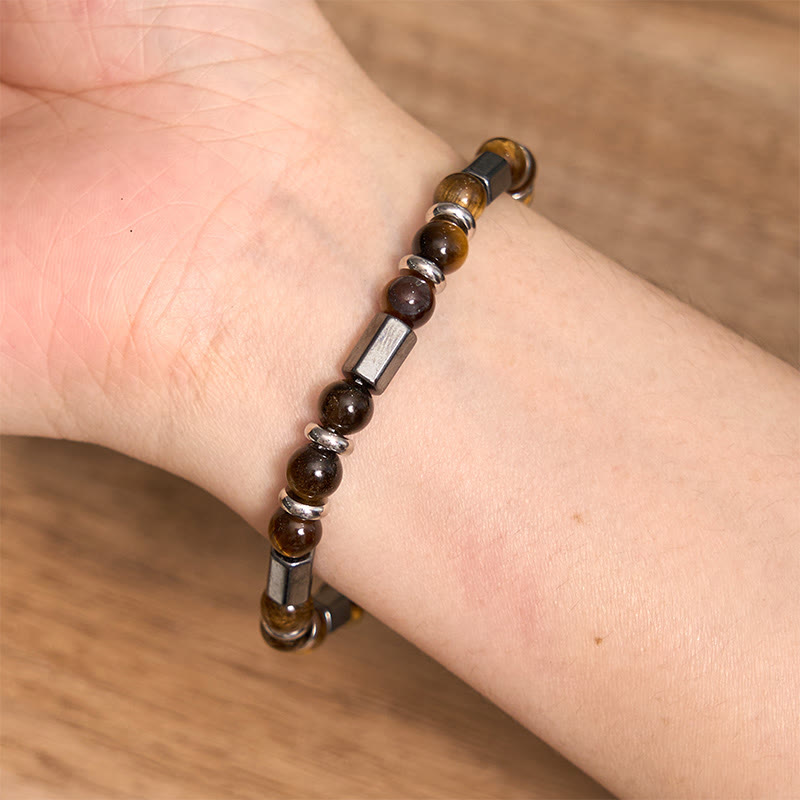 Tiger Eye Hematite Strength Bracelet with Buckle Chain