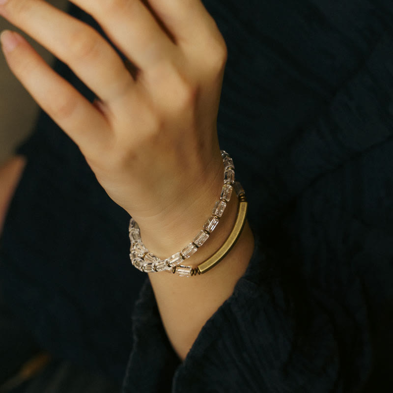Square White Crystal Copper Bracelet for Luck & Balance