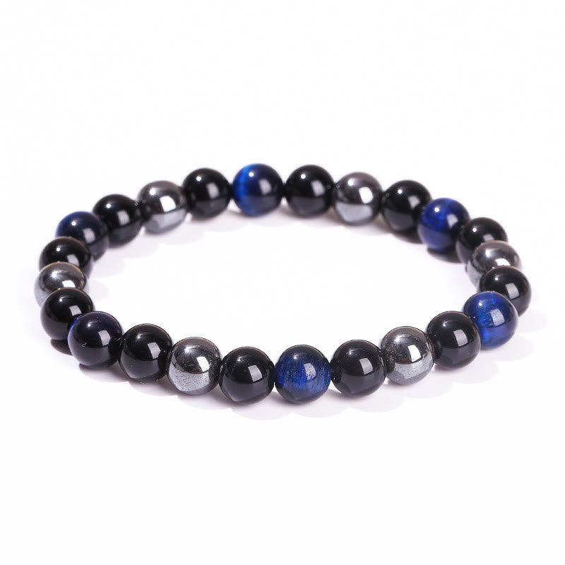 Men's 8mm Tiger Eye Obsidian Hematite Bracelet for Protection