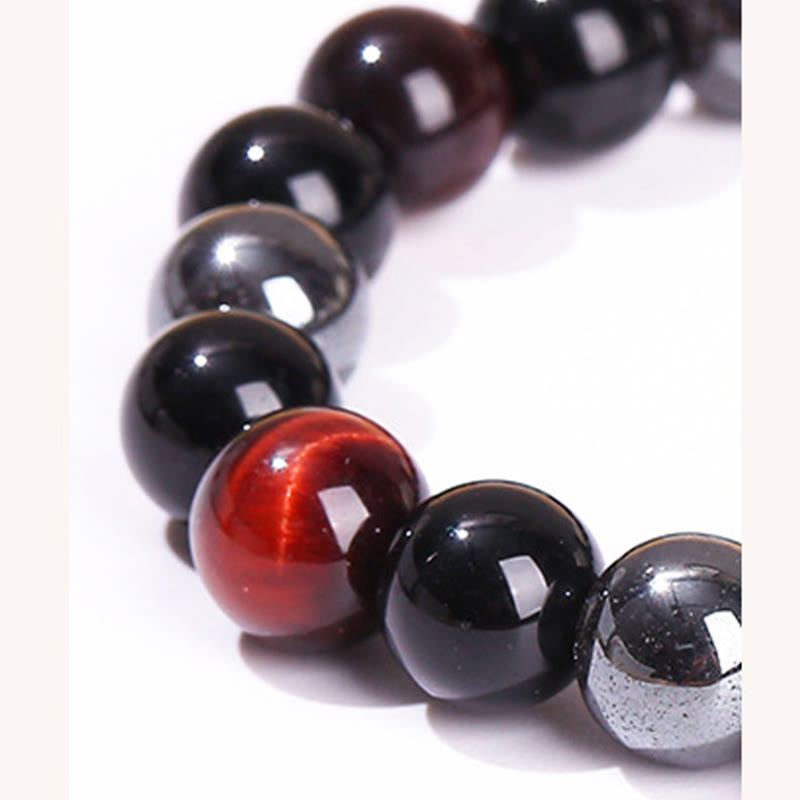 Men's 8mm Tiger Eye Obsidian Hematite Bracelet for Protection