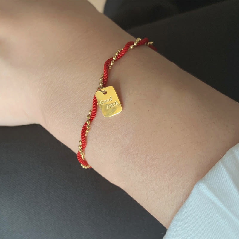 Red String Good Luck Bracelet with Gold Plated Copper Charm for Strength
