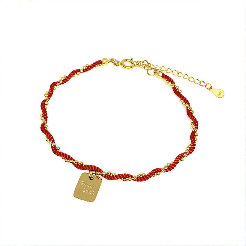 Red String Good Luck Bracelet with Gold Plated Copper Charm for Strength