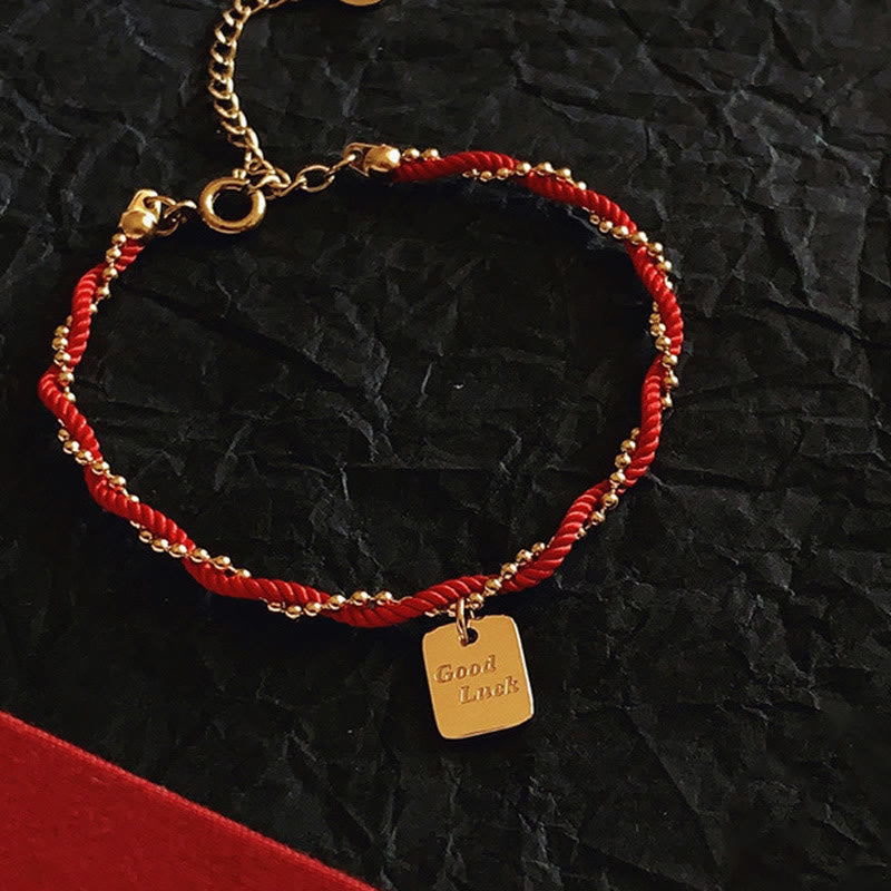 Red String Good Luck Bracelet with Gold Plated Copper Charm for Strength