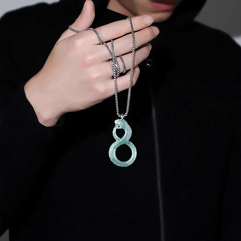 Natural Jade Mamba Snake Pendant Necklace for Luck & Balance