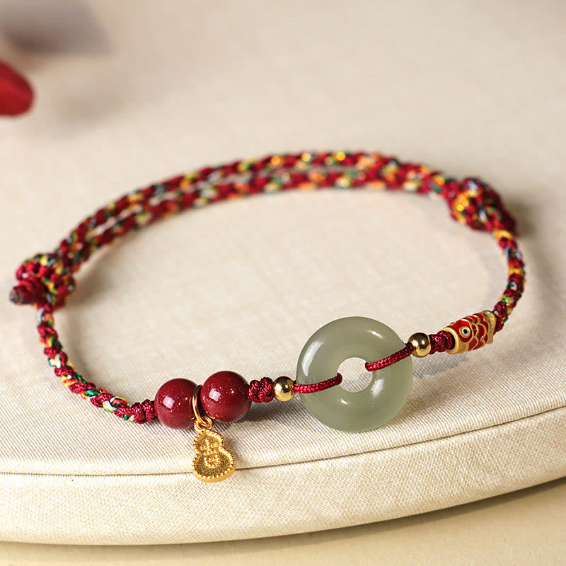 Red String Hetian Jade Peace Buckle Protection Bracelet