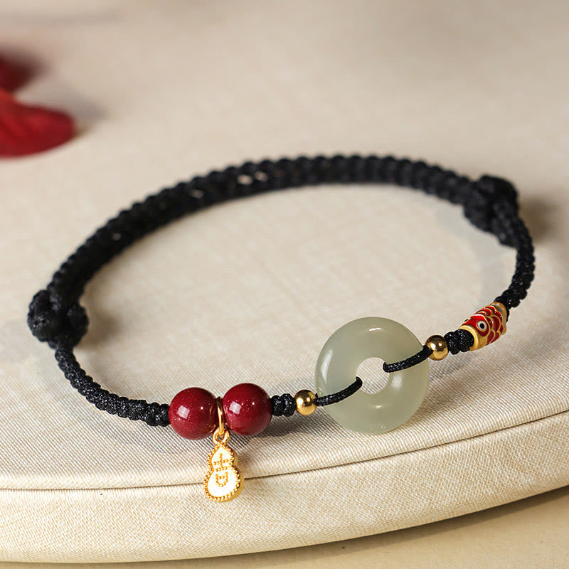 Red String Hetian Jade Peace Buckle Protection Bracelet